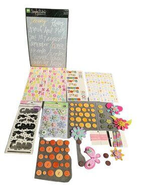 Large Assorted Scrapbooking Craft Lot: Stickers Buttons Embellishments